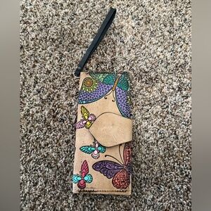 Colorful Butterfly Print Wristlet Wallet - Snap Closure